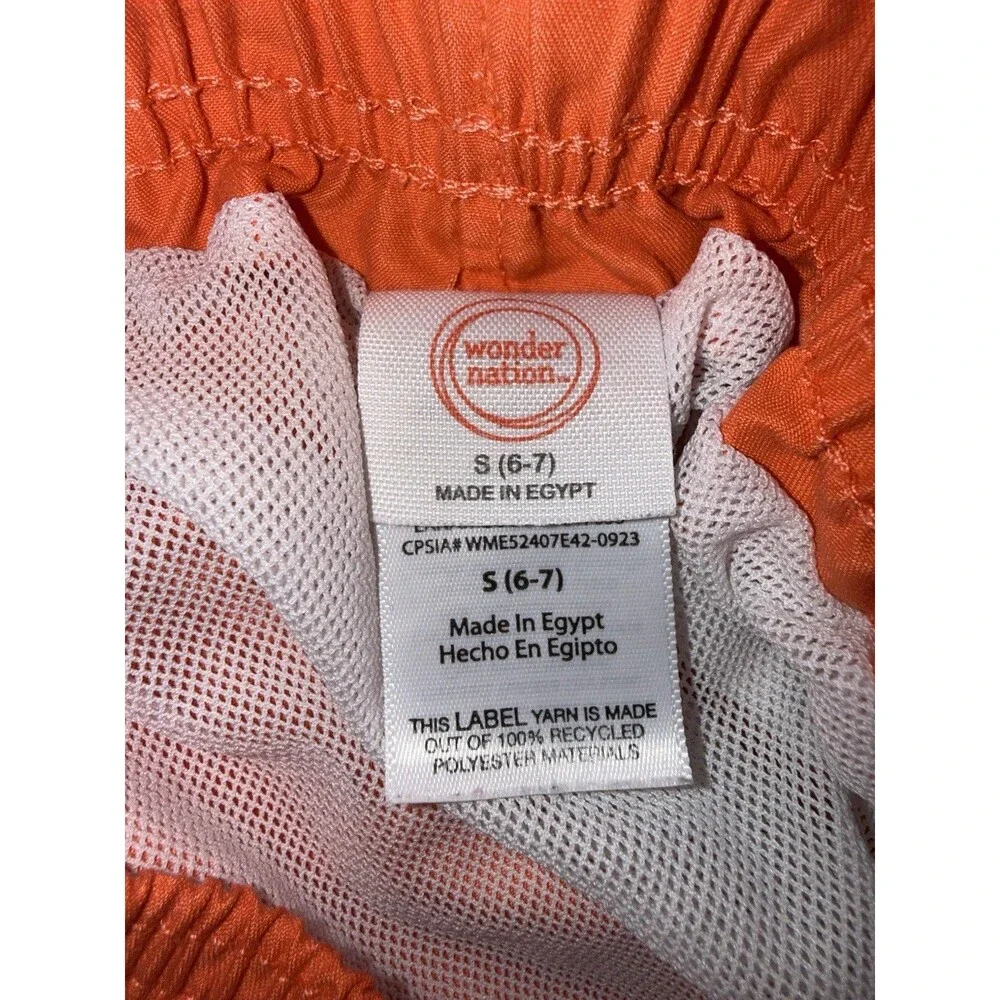 Wonder Nation Boys Size S (6-7) Orange Swim Trunks Drawstring Lined
